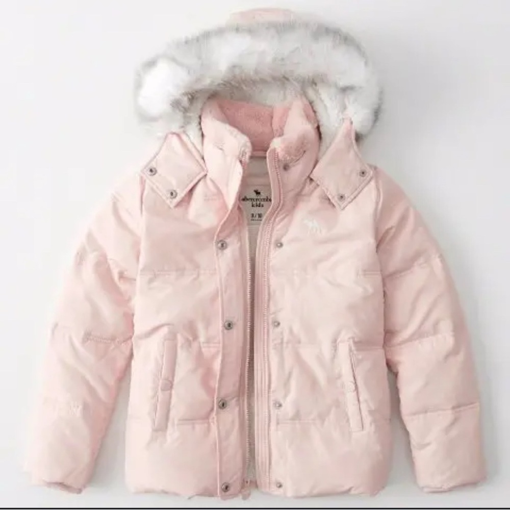Abercrombie & Fitch Kids Size 11/12 Pink and White Sherpa Puff Jacket
